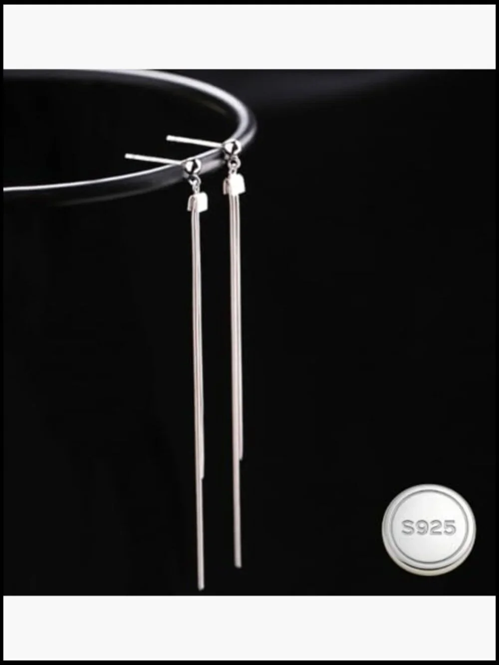 Solid 925 Sterling Silver Tassel Chain Dangle Earrings Long Drop Minimalist